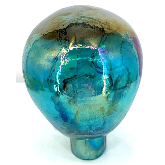 Iridescent Blue Glass Skull Life Size Mannequin Skeleton Head Display 7.5" Tall - Picture 3 of 6